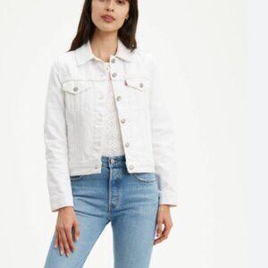 Levis Womens Small Trucker Denim Jacket Cream Western Silver Layering Minimalist